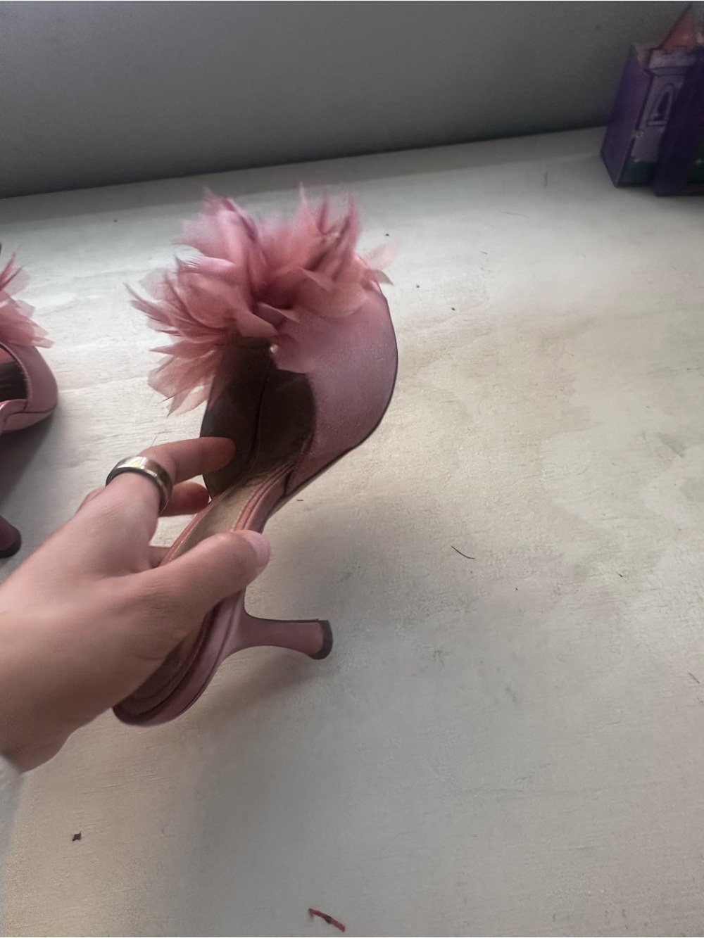 Sam Edelman Rose Pink Feathered Pom Slide Mules - Picture 4 of 8